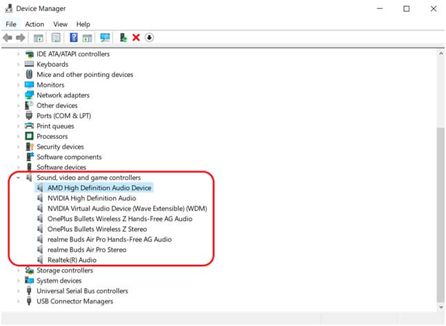 select sound video and game controllers in device manager 