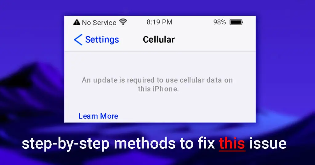 an update is required to use cellular data on this iphone