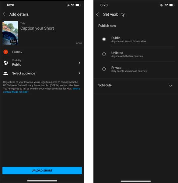 How to add Title to uploaded video and set visibility in iPhone