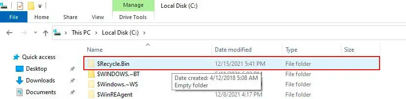 Open missing trash bin on pc