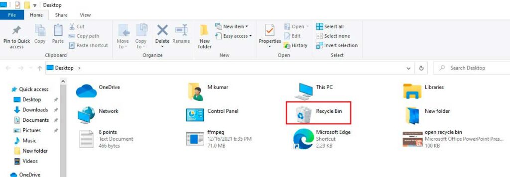 Recycle Bin folder in Desktop window