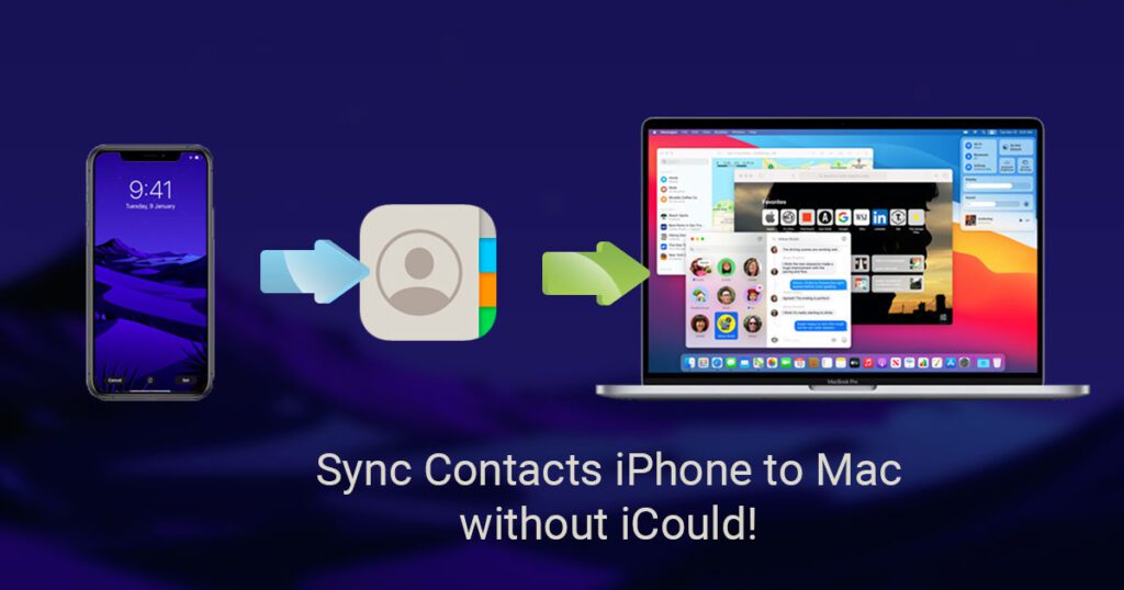 Illustration showing contact transfer from iPhone to Mac without using iCloud